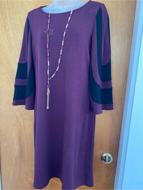 Muse Plum Midi Dress with Black Sleeve Panels
